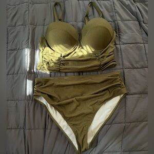 SHEIN green high waisted swim 1XL